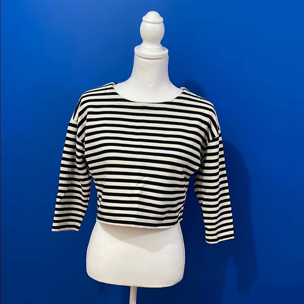 Black and White Striped Women's Top
